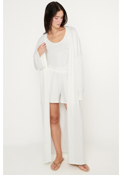AC&Co / Altınyıldız Classics Kadın Beyaz Yumuşak Dokulu Rahat Standart Fit Şal Yaka Esnek Kimono