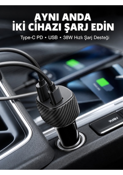 38w Oto Çakmaklık Araç Içi Şarj Cihazı Hızlı Şarj Uzun Ömürlü Yeni Nesil - Lisinya