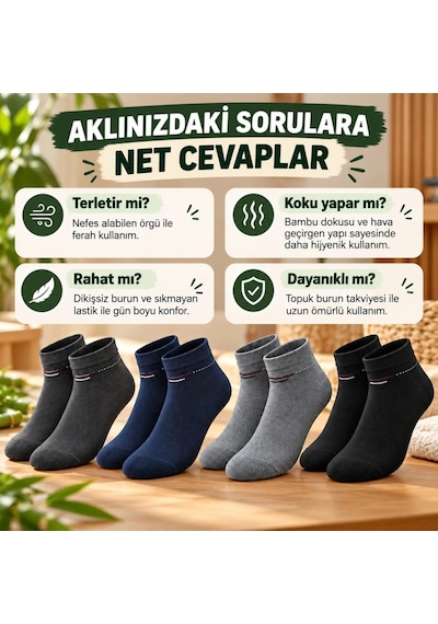 Genel Erkek Bambu Patik Çorap 4'lü Set Yumuşak Dikişsiz Nefes Alan Sıkmayan Çok Renkli / 39-44 / 4 Adet Genel Erkek Bambu Patik Çorap 4'lü Set Yumuşak Dikişsiz Nefes Alan Sıkmayan Çok Renkli / 39-44 / 4 Adet
