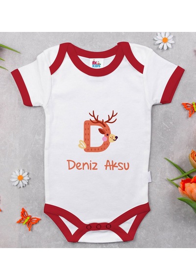 Bk Gift Bk Kids Kişiye Özel Harfli Kırmızı Bebek Body Zıbın-2 Çok Renkli