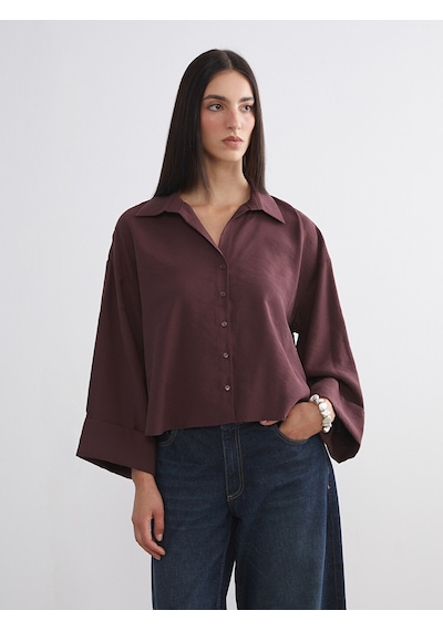 Lcw Vision Bordo Oversize Modal Karışımlı Kadın Gömlek