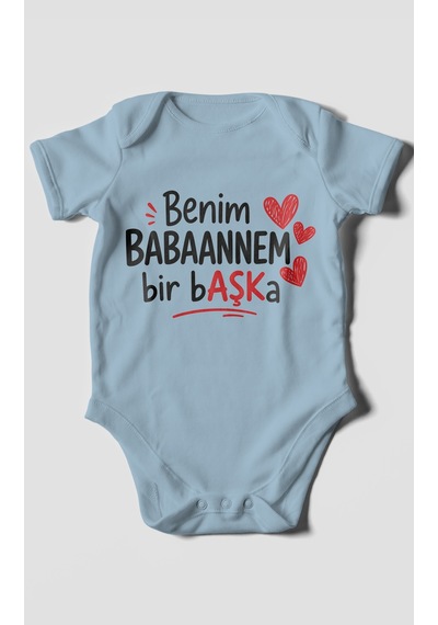 Morivokids Benim Babaanne Temalı Kısa Kollu Bebek Body %100 Pamuk Bebe Mavisi