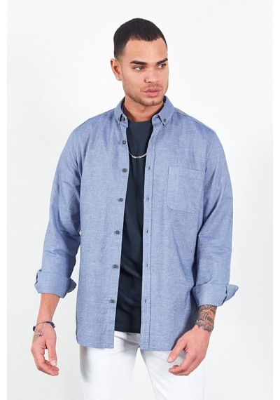 Slim Fit Dar Kesim %100 Pamuk Düğmeli Yaka Oxford Indigo Erkek Gömlek Me23s116596 İndigo