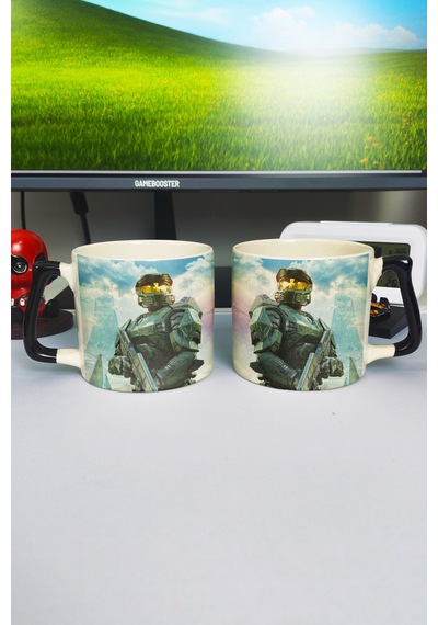 Halo Baskılı Seramik Lüks Kupa 1 Adet Özel Siyah Kulp Dalga Kulp V1d Çok Renkli
