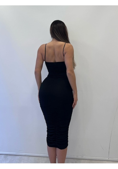 Pink Life Siyah Sandy Kumaş Full Likra Kalem Elbise Siyah