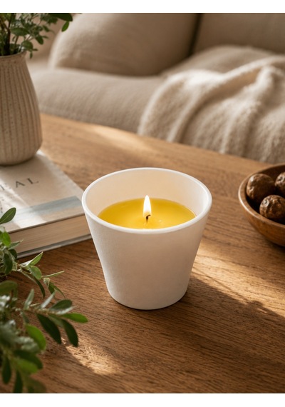 Saksı Tasarımlı Citronella Mum Limon Kokulu Sinek Uzaklaştıran Mum Aromaterapi Mum 001 - Beyaz