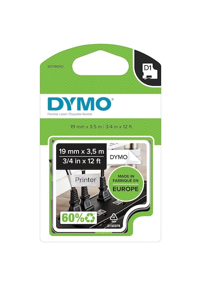 Dymo S0718050, Yüksek Performans Esnek Naylon 19 Mm X 3,5 Mt , Siyah/beyaz 16958
