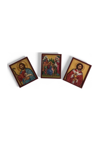 İkona 3'lü Magnet Kabartma İsa Mesih Ve Kabartma Çerçeveli No 3 Karışık Renkli