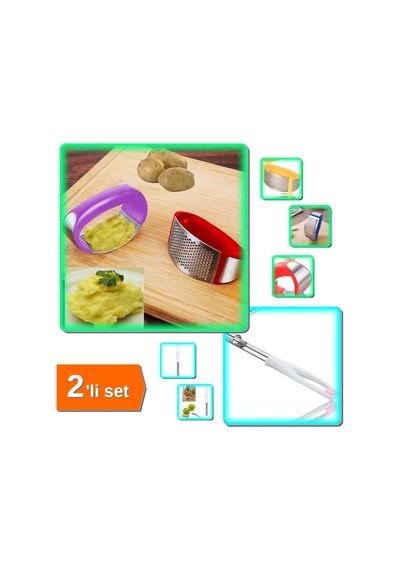 Paslanmaz Çelik Pratik Patates Püresi Yapma Aleti + Elma Kabak Oyacağı Soyucu - 2li Set X6g3p8 Çok R Diğer