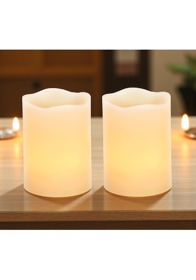 Pilli Led Işıklı Dumansız Mum Tealight 2'li Set Dekoratif Fonksiyonel Ev Ofis & Yeni Yıl Hediyesi