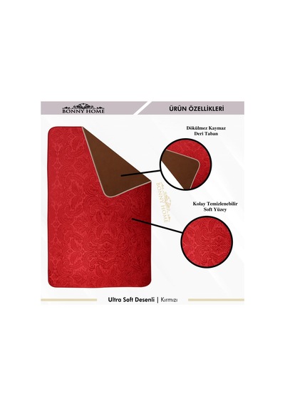Ultrasoft Desenli Kırmızı 3 Lü Banyo Paspası Halısı Seti Kaymaz T Kırmızı