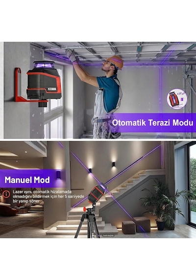 Kobb Kbl30p 3.7v Li-ion Yatay 360 Ve Dikey Otomatik Hizalamalı Mor Işık Profesyonel Lazer+tripod