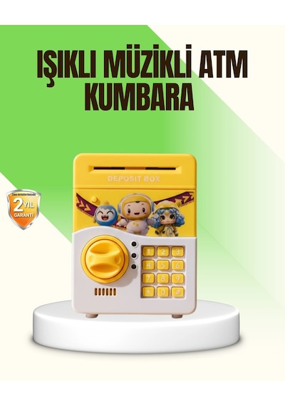 Sarı Elektronik Şifreli Atm Görünümlü Çocuk Kumbarası Çok Renkli