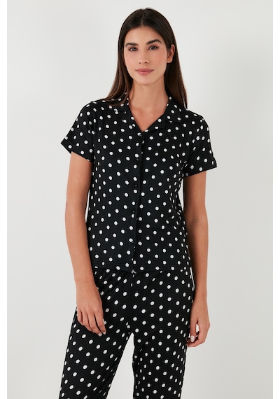 Lela Regular Fit Gömlek Yaka Kısa Kollu Bayan Pijama Takımı 65780124 Siyah