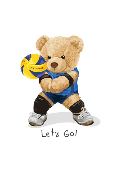Paybuy Çocuk Spor Temalı Baskılı Tişört Ayakkabılı Ayı Figürü Voleybol T beyaz