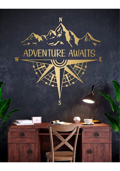 Pusula Adventure Awaits Sticker - Araba Oto Motosiklet Karavan Araç Sticker - 00337 60x60 Cm