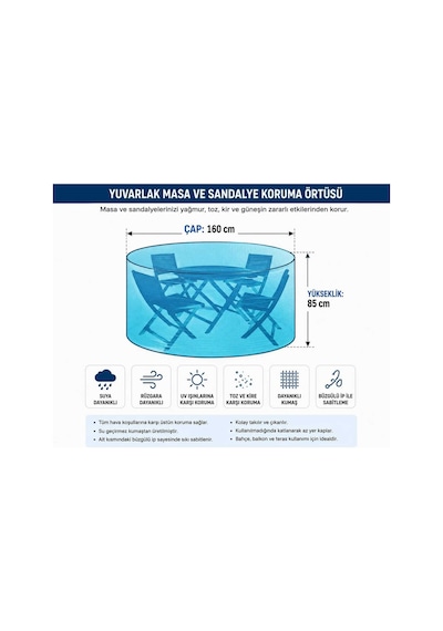 230 X 90 Yuvarlak Bahçe Masa Sandalye Takımı Koruma Örtüsü Siyah Su Geçirmez Büzgülü Dış Mekan Mobilya Kılıfı Siyah