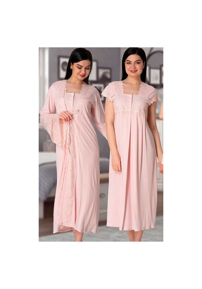 Effort Pijama Effortt 5015p Pudra Yakası Ve Kolları Dantelli Lohusa Hamile 4'lü Set Pudra Pembe