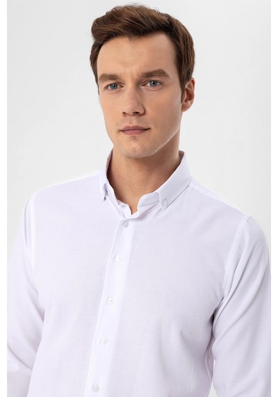 Süvari Beyaz Slim Fit Düz Düğmeli Yaka Gömlek Beyaz