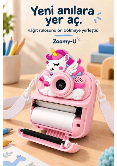 Sevimli Dijital Çocuk Fotoğraf Makinesi Video Kayıt Ve Fotoğraf Anında Baskılı Termal Resim Kağıt Baskılı Yazıcı