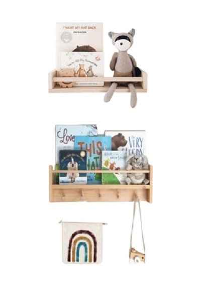 Doğal Ahşap Montessori Çocuk Bebek Odası Askılık Duvar Rafı Yan Açık Ve Tekli Raf Doğal
