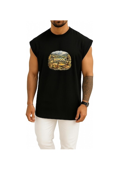 Bahriyeli Collection Oversize Bingöl Göğüs Baskılı Atlet Siyah