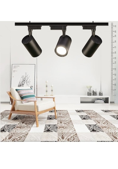 3'lü Hareketli Led Ray Spot + 1 Metre Ray Siyah Kasa Beyaz Işık