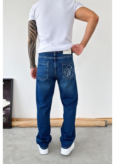 Mavi Premium Nakış Detaylı Baggy Pantolon