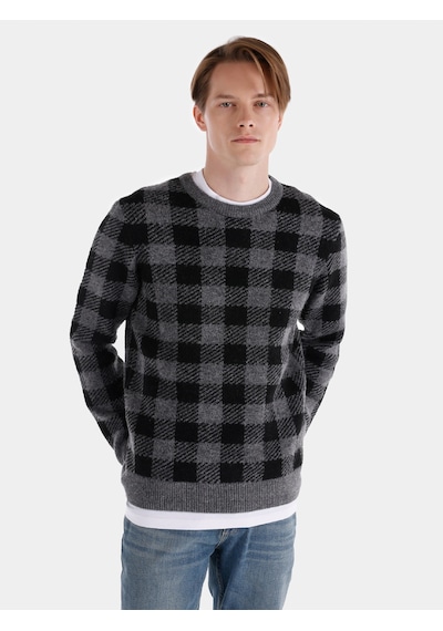 Colin's Colins Regular Fit Bisiklet Yaka Baskılı Gri Erkek Kazak Cl1065573 Gri Melanj