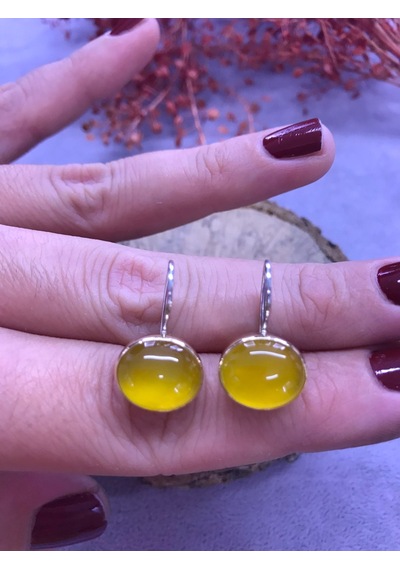 Nisa Gümüş Sarı Akik Taşlı Gümüş Küpe 925 Ayar N11.80339