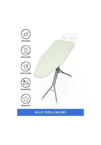 Ütü Masası Kılıfı Örtüsü Bezi, Yeşil Eskitme Desenli Süngerli Ve Keçeli, Yanmaz, Ayarlanabilir 48x138 Cm
