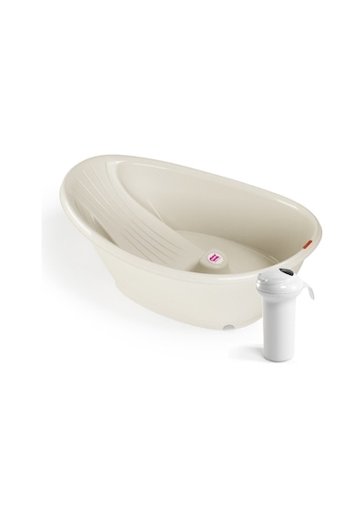 Okbaby Bebek Banyo Seti Banyo Seti Bella Bebek Banyo Seti Dijital Termometreli Çift Yönlü Bebek Küveti & Splash Bebek Duşu K. Beyaz