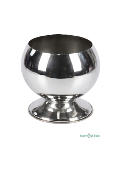 Yapay Çiçek Sitesi Metal Dekoratif Küre Saksı 15 Cm Gümüş