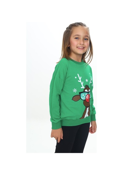 Toontoy Kids Toontoy Kız Çocuk Baskılı Sweatshirt Çimen Yeşili