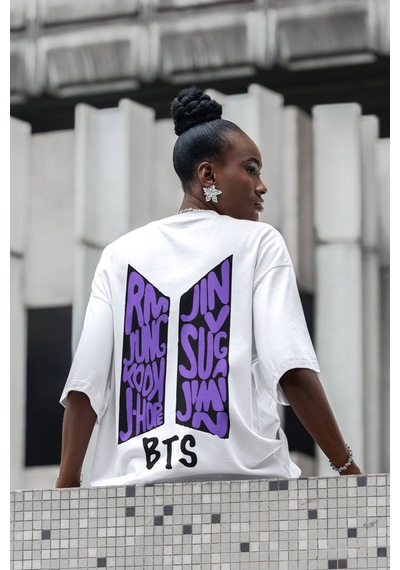 Sevbano Bts Sırt Baskılı Unisex Oversize Müzik Grubu Tişört Beyaz