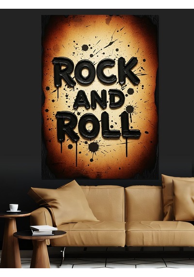 Ahşap Tablo Rock And Roll Graffiti Yazısı