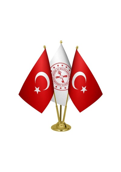 Masa Üstü Hazine Bakanlığı Bayrağı Türk Bayrağı Üçlü Pirinç Direk