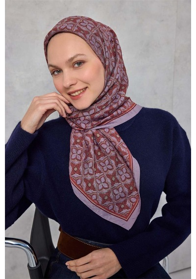 Silk Home Viskon Velora Eşarp Dört Mevsim Yonca Desen Lila 90x90 Çok Renkli