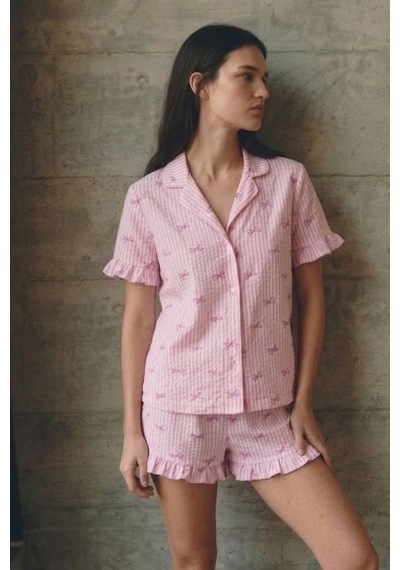Kadın V Yaka Comfort Fit Pembe Pijama Takımı