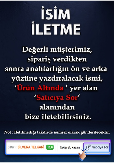925 Ayar Gümüş Oksitli Elişi İşlemeli Telkari İsimli Anahtarlık St399 Gümüş - Siyah