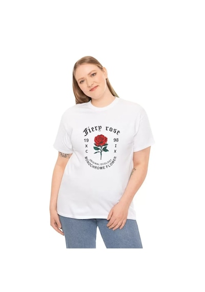 Modi Unisex Bisiklet Yaka Baskılı T-shirt - Beyaz Açık Bej - Beyaz