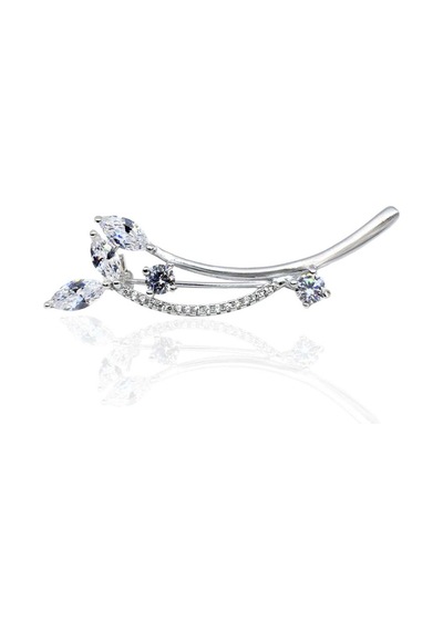 Oya Silver Taşlı Yapraklı Dal Gümüş Broş 4.9x1.4 Cm 61112615