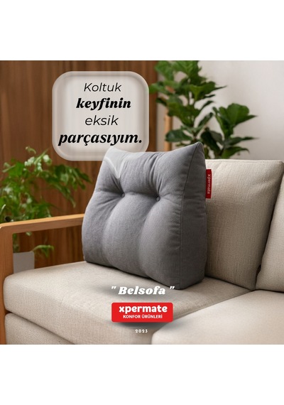 Belsofa Bel Ve Sırt Destek Yastığı Kanepe, Berjer, Tv Ve Oyuncu Koltuğu İçin Sırt Yastığı Gri