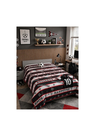 Tek Kişilik Elyaf Dolgulu Kapitone Şampiyon Tasarımlı Siyah Beyaz Çok Amaçlı Yatak Örtüsü 155x215 Cm Siyah Siyah