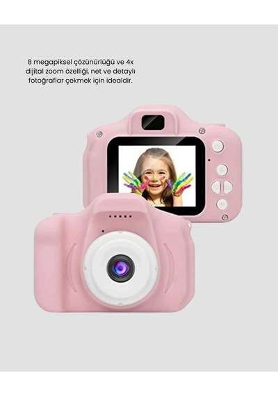 8mp Mini Çocuk Fotoğraf Makinesi - Pembe Ses Kaydı Özellikli Çok Renkli