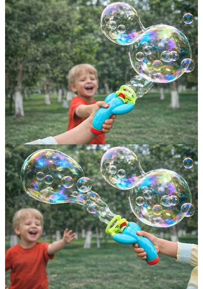 Mavi Otomatik Baloncuk Makinesi Büyük Köpük Balon İçinde Küçük Baloncuklar Bubble Gun Mavi