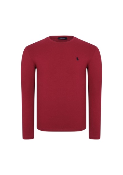 T9588 Dewberry Bisiklet Yaka Uzun Kol T-shırt-bordo