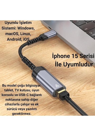 Coofbe 1000 Mbps Type-c To Rj45 Dönüştürücü Type-c Otg Type-c İnternet Dönüştürücü Hub Lan Adaptör