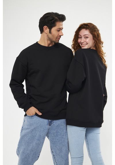 Unisex Siyah Oversize Basic Sweatshirt Çift Kombini Tavsiyesi Siyah