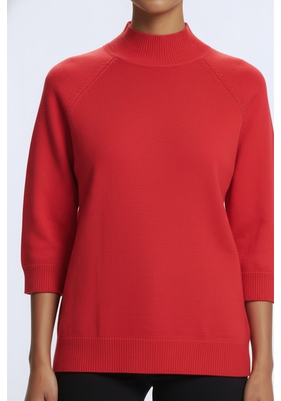 On Oversize 3/4 Kol Minimalist Kadın Kazak - Günlük Şıklık Kırmızı